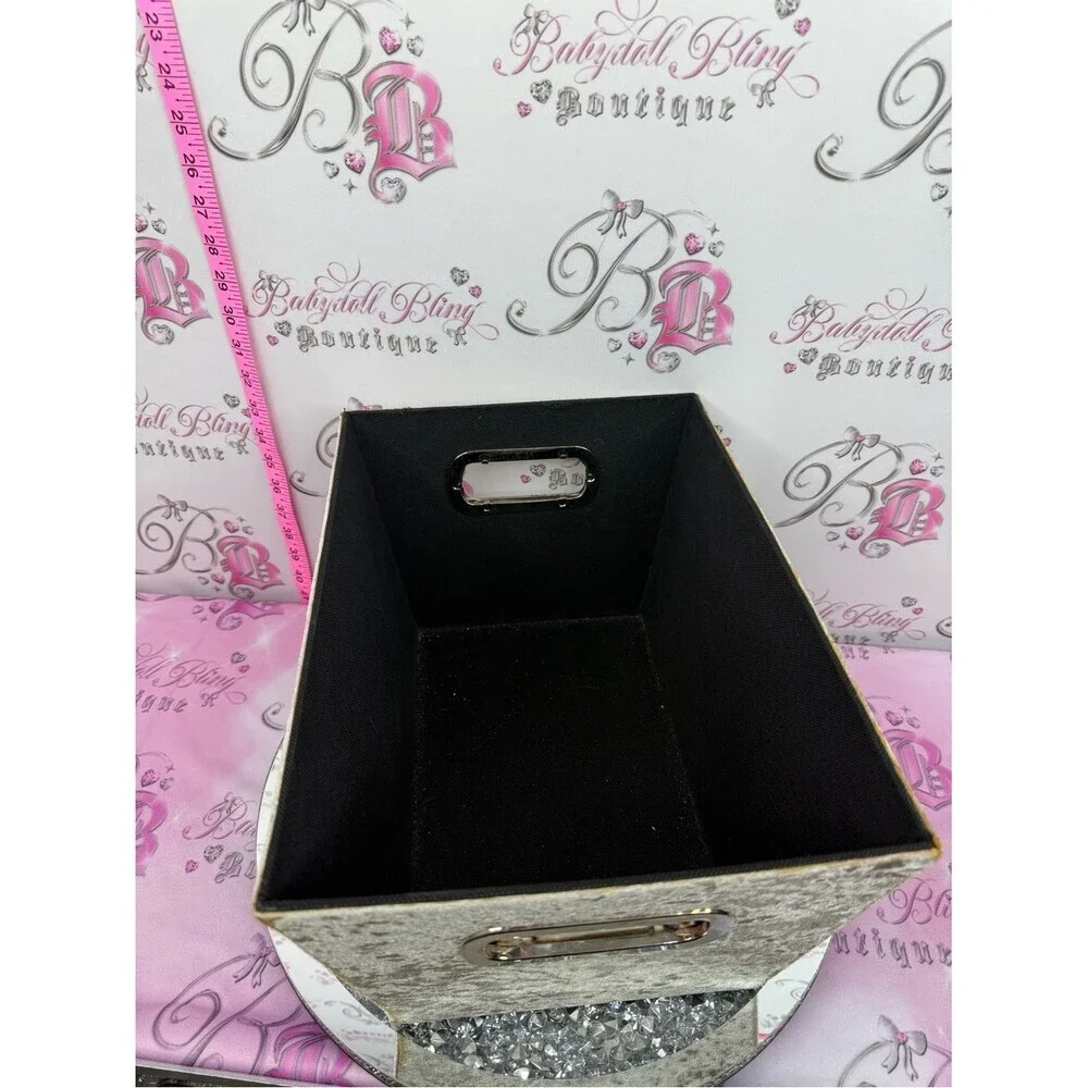Storage bin shiny metal handles Velvet Fabric Storage Bin - Taupe